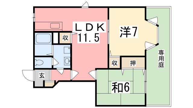 アパルトマンあゆみB(2LDK/1階)の間取り写真