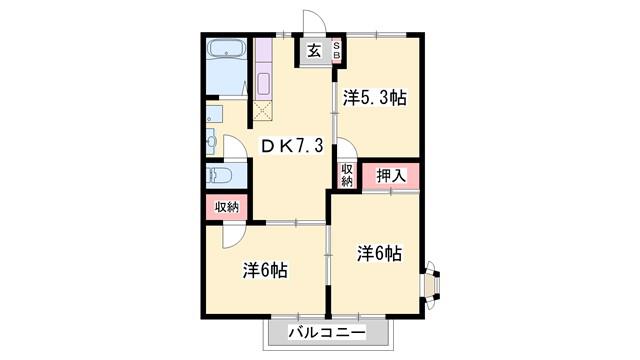 ＪＲ山陽本線 上郡駅 徒歩6分 2階建 築34年(3DK/2階)の間取り写真