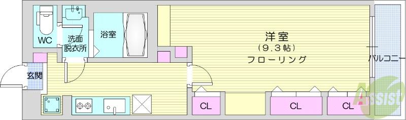 SANA長町南(1K/3階)の間取り写真