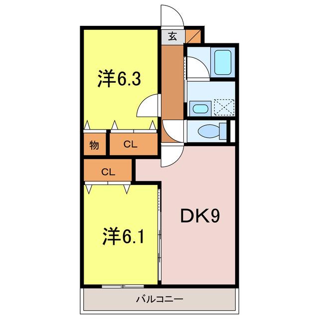 クレマチス(2DK/1階)の間取り写真