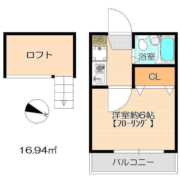 リベルタ北久里浜(1K/2階)の間取り写真