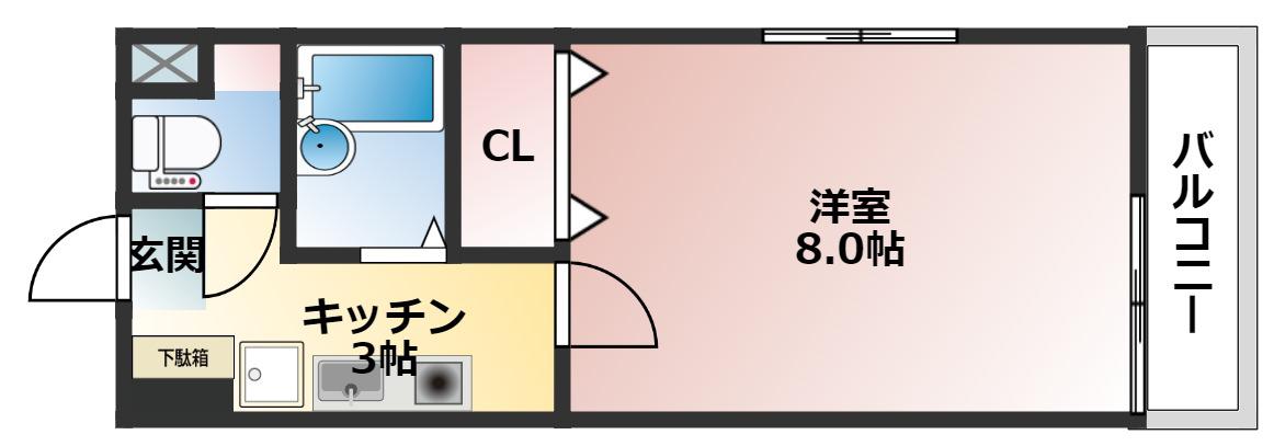 庚午坂本ビル(1K/3階)の間取り写真