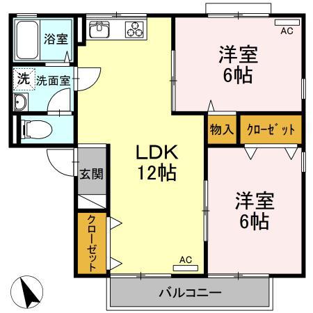 宮脇 ハイツ(2LDK/2階)の間取り写真