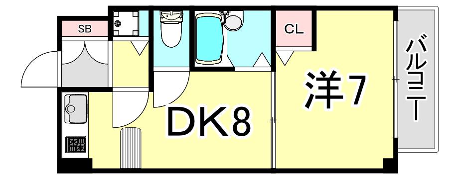 ヴィヴァンデ上甲子園(1DK/6階)の間取り写真