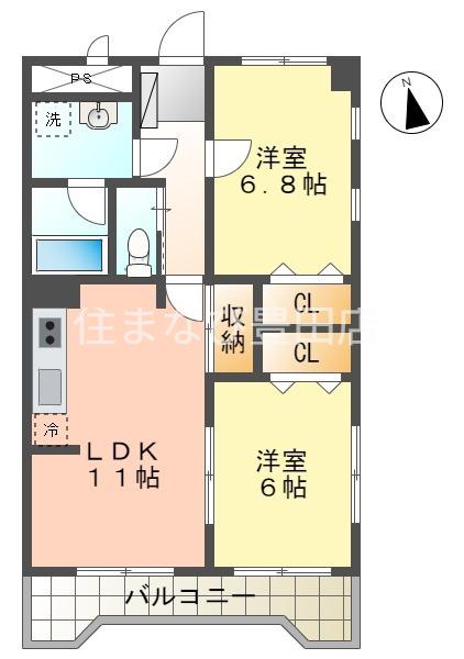 神田丸太マンション(2LDK/5階)の間取り写真