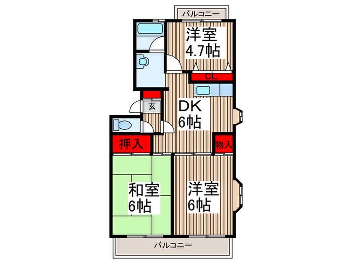 中浦和ソシアマンションII(3DK/1階)の間取り写真