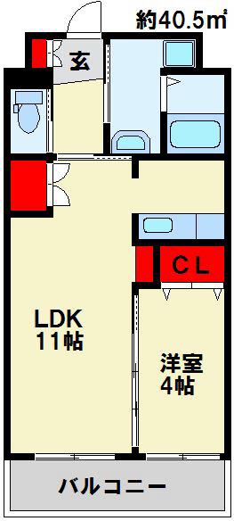 プリンス篠崎(1LDK/6階)の間取り写真