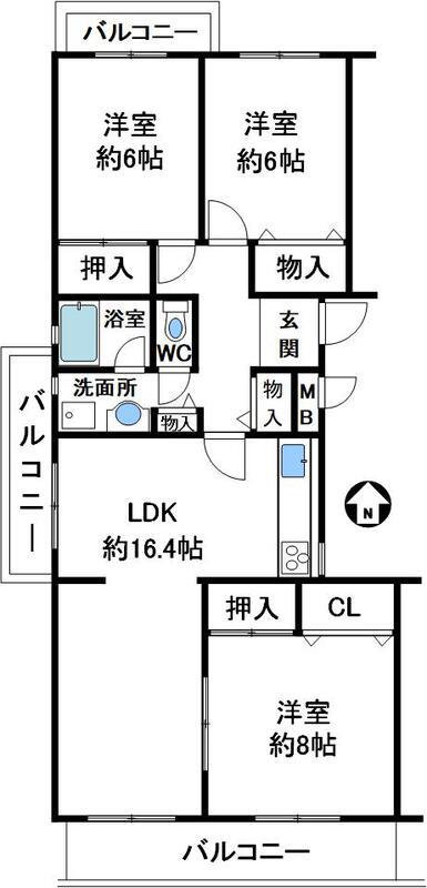 鈴蘭泉台第6ハウス(3LDK/5階)の間取り写真