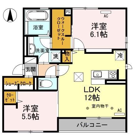 KASANCHI(2LDK/1階)の間取り写真