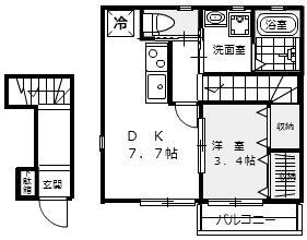 リエッタ西条岡町(1DK/2階)の間取り写真