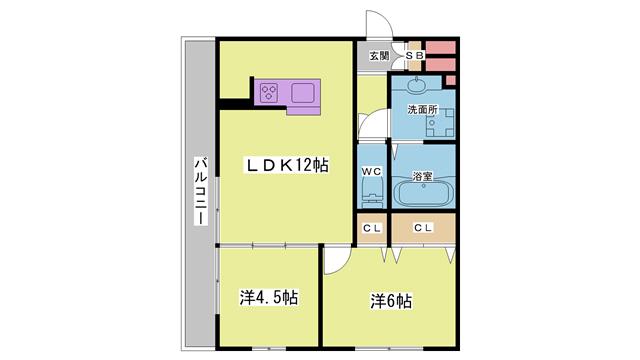天使堂ビル(2LDK/3階)の間取り写真