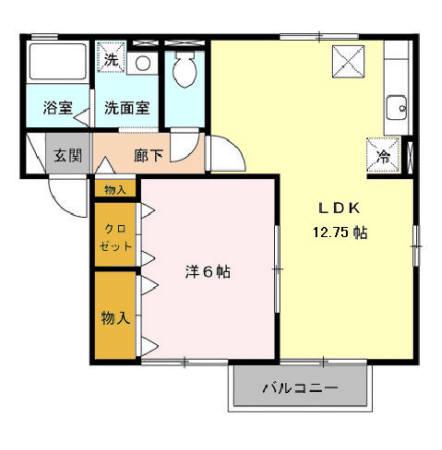 ハイツクレール坂東C(1LDK/2階)の間取り写真