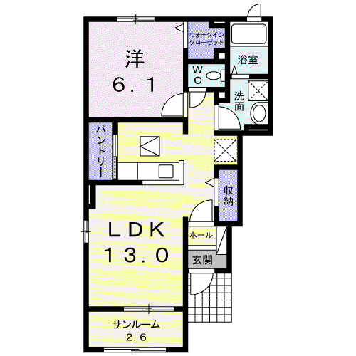 ノースリバーII番館 C(1LDK/1階)の間取り写真
