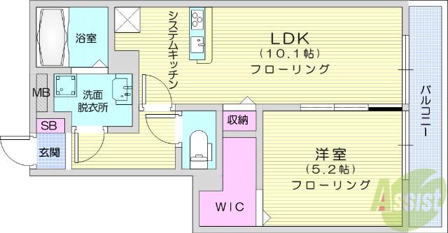 DーROOMあすと長町 Ⅰ(1LDK/2階)の間取り写真