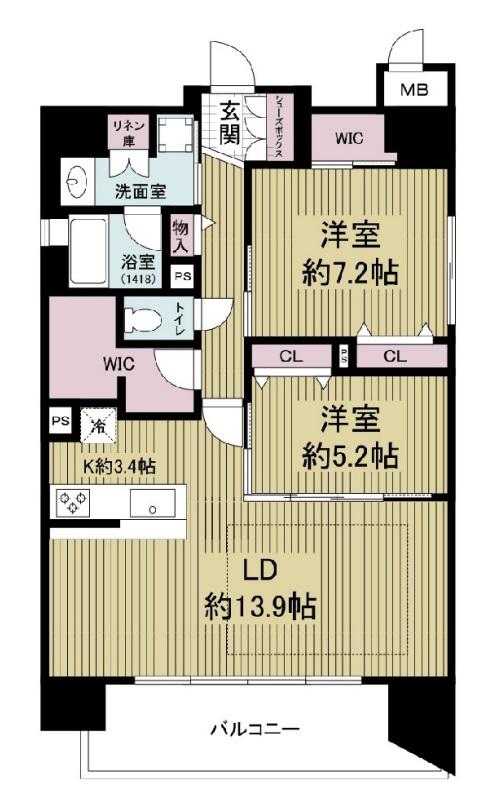 レジュールアッシュ谷町四丁目グランクラス(2LDK/13階)の間取り写真