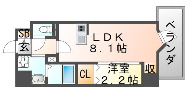MODERN PALAZZO江坂AXIA(1LDK/2階)の間取り写真