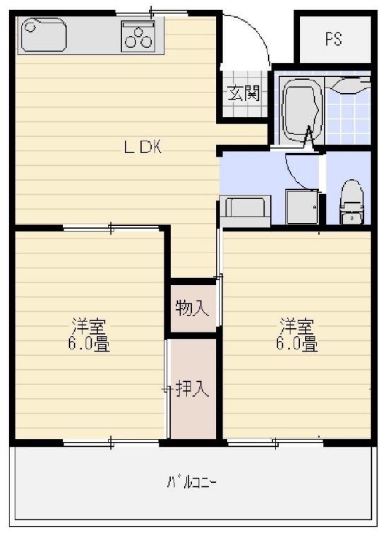 シャンポール東大阪(2LDK/2階)の間取り写真