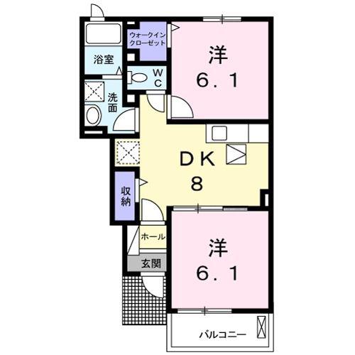 ブラン ミュール 七夕II(2DK/1階)の間取り写真