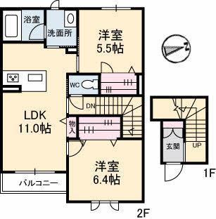 ロランジュ(2LDK/2階)の間取り写真