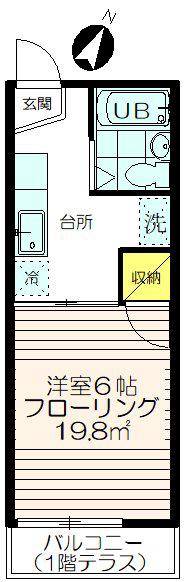 ホープヒルハウス(1K/2階)の間取り写真