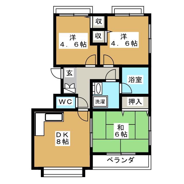 パラドール一之江(3DK/1階)の間取り写真
