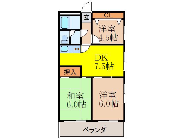 豊津メゾンハイツ(3DK/3階)の間取り写真
