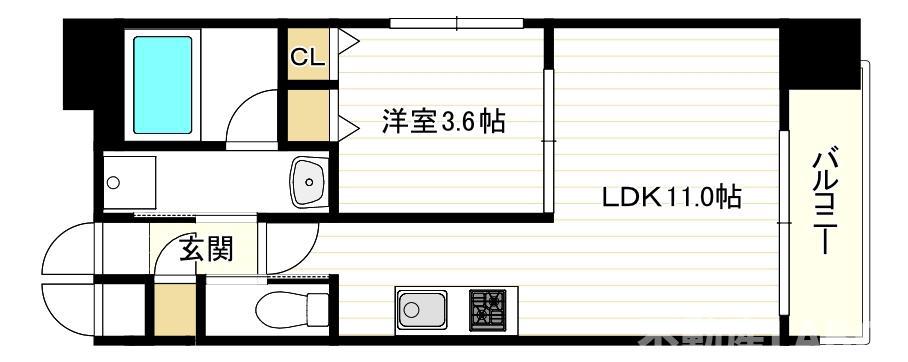 フレンシアノイエ難波南(1LDK/11階)の間取り写真