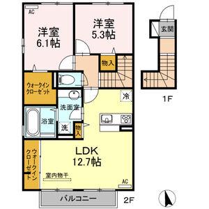 アルファ B棟(2LDK/2階)の間取り写真