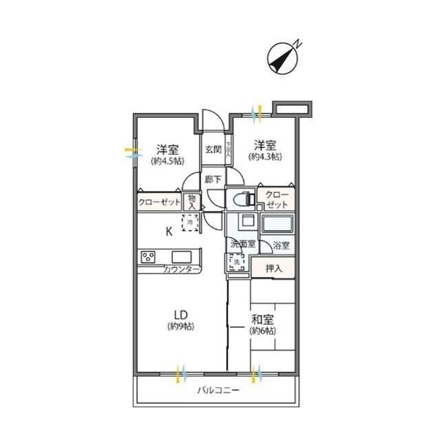 ピースフルタウン栗木台イーストテラス(3LDK/3階)の間取り写真