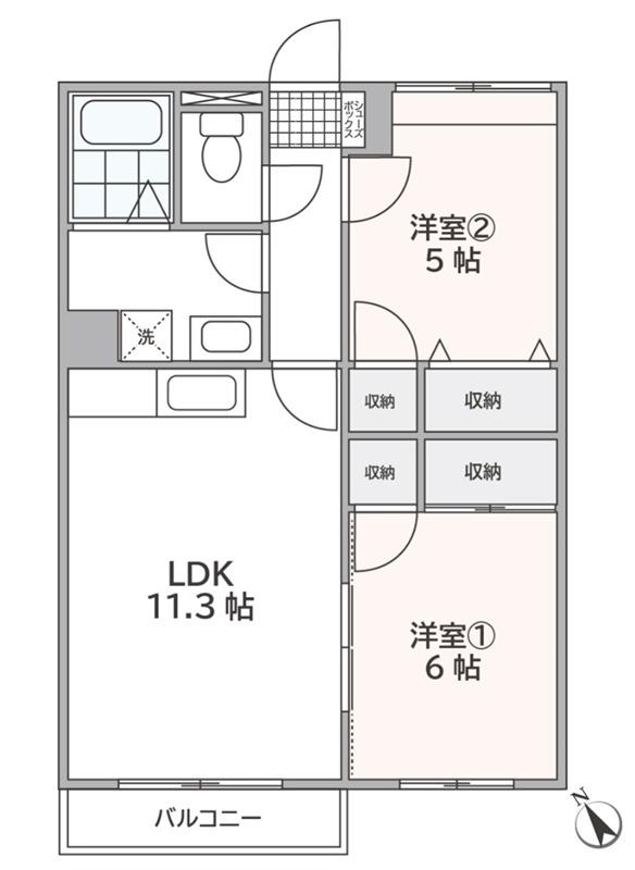 サニーサイド(2LDK/2階)の間取り写真