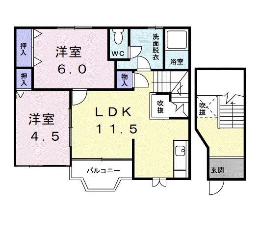 フラワK(2LDK/2階)の間取り写真