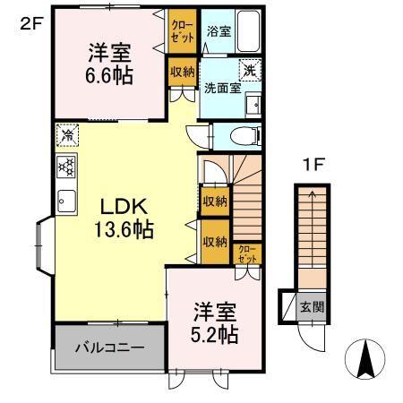 フィアブル B(2LDK/2階)の間取り写真