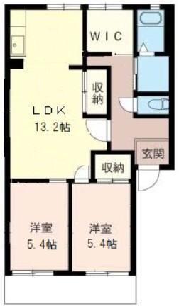 鳥光ハイツ二番館(2LDK/1階)の間取り写真