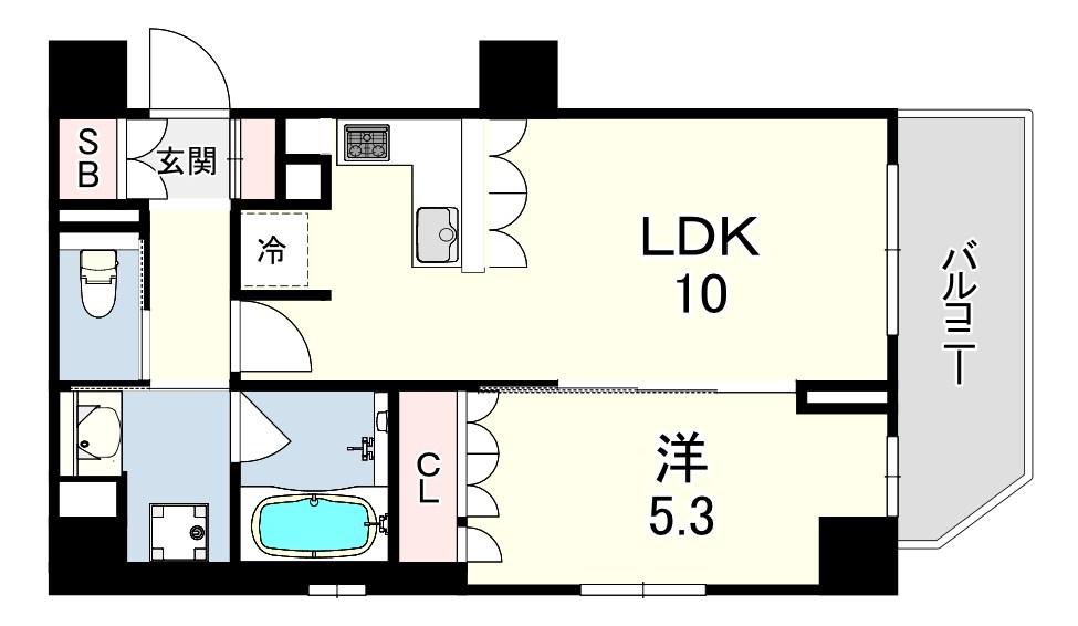 リーガル神戸三宮2(1LDK/4階)の間取り写真