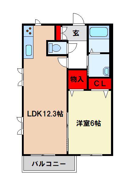 クロシェット国分(1LDK/2階)の間取り写真