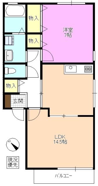 ハイランド・タウンA/C(1LDK/2階)の間取り写真