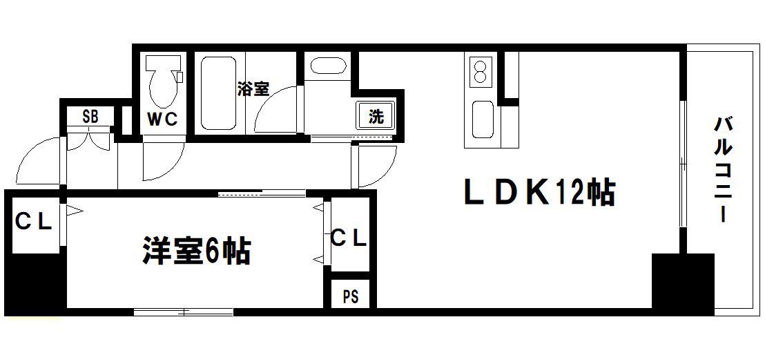 レジュールアッシュ谷町四丁目グランクラス(1LDK/7階)の間取り写真