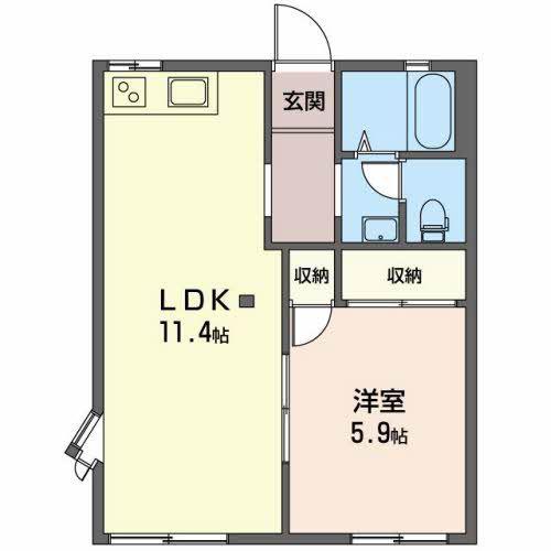 フレグランスつるが丘(1LDK/1階)の間取り写真