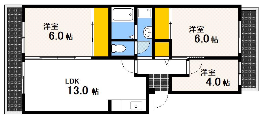 鈴が峰第5団地 7号棟(3LDK/1階)の間取り写真