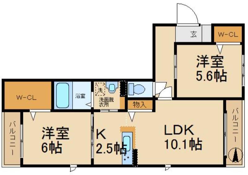 SHAMAISON花水木(2LDK/3階)の間取り写真