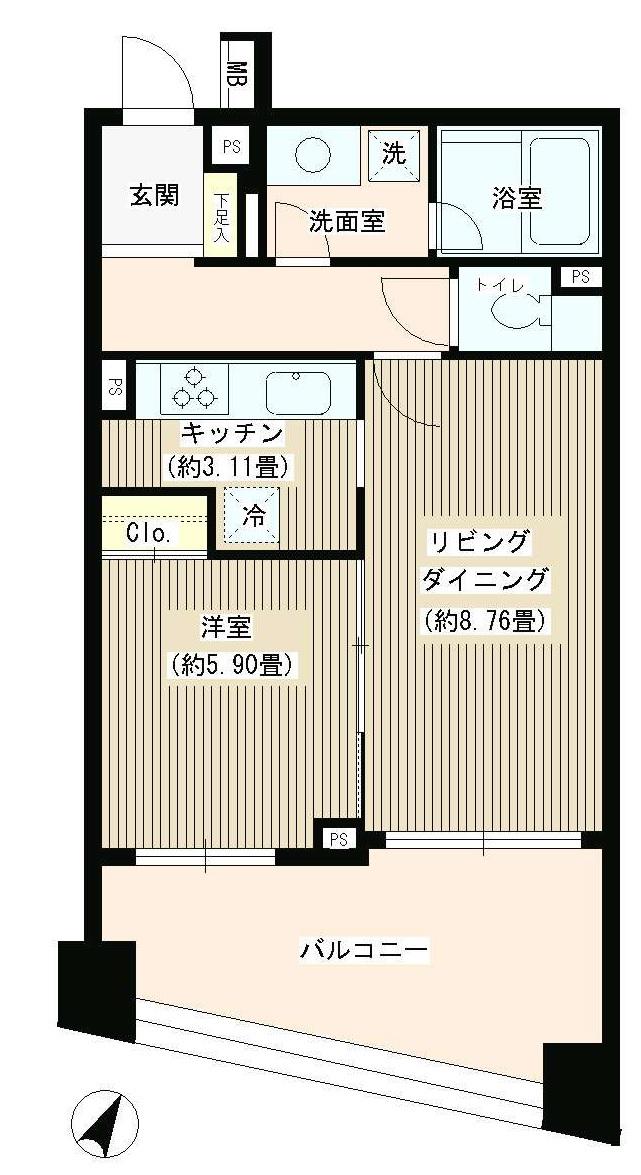 パトリス26(1LDK/8階)の間取り写真