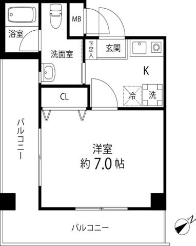 ルート相模が丘(1K/2階)の間取り写真