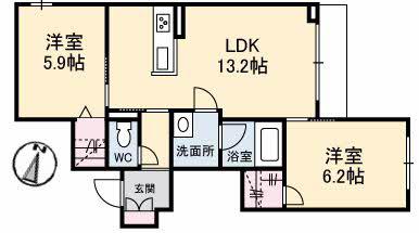 グランジョリカ(2LDK/1階)の間取り写真