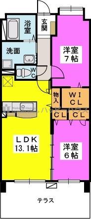 フェニックス大野城弐番館(2LDK/1階)の間取り写真