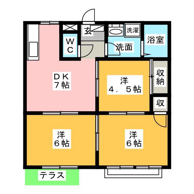 エルディム立田(3DK/1階)の間取り写真