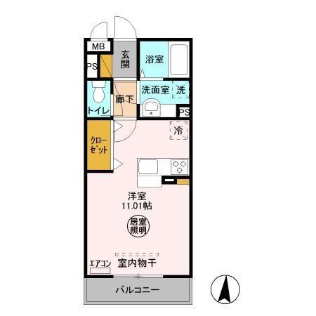 グレイズシア(ワンルーム/2階)の間取り写真
