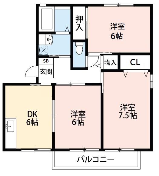 ハートホーム山本A棟(3DK/1階)の間取り写真