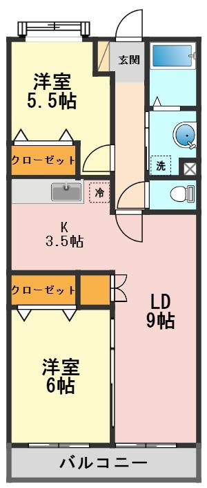 パレ・ソレイユ(2LDK/3階)の間取り写真