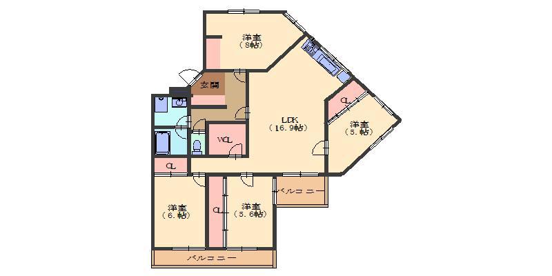 三旺マンション第2東山(4SLDK/3階)の間取り写真