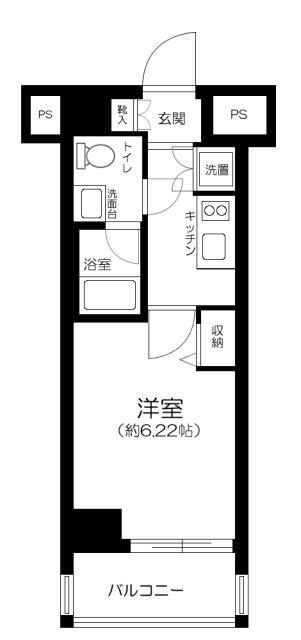 スカイコート品川パークサイド(1K/4階)の間取り写真